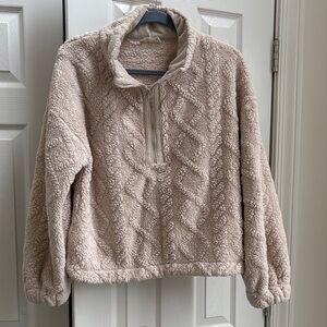 Cozy Beige Teddy quarter zip sweater